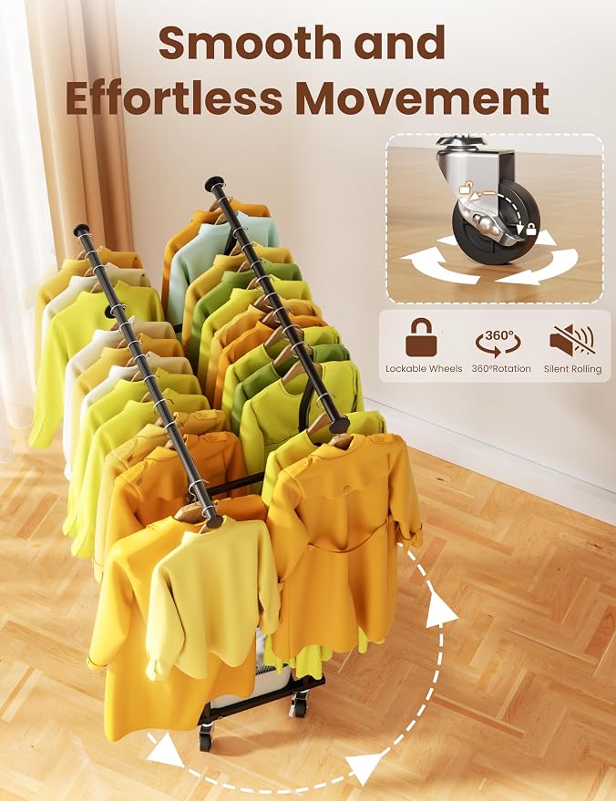 Double Rods Clothes Rack, Rolling Clothing Rack - Image 4