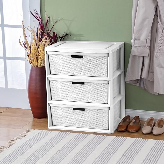 2 Pack Wide 3 Drawer Plastic Storage Tower White Stackable Organizer | - Image 5