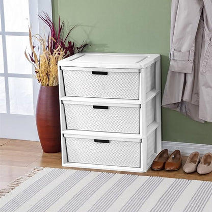 2 Pack Wide 3 Drawer Plastic Storage Tower White Stackable Organizer | - Image 5