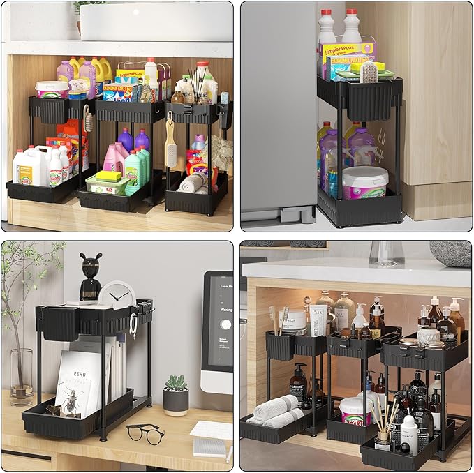 3 Pack Under Sink Organizers, 2-Tier Multi-Use Kitchen and Bathroom Organizers - Image 6