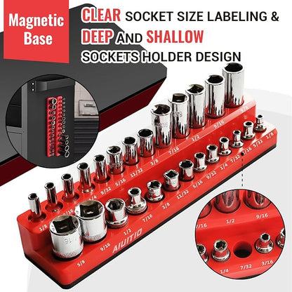 6-Piece Magnetic Socket Organizer Set, Magnetic Socket Holder Includes 1/4" - Image 2
