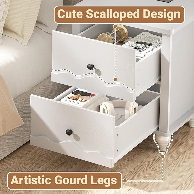 Cyclysio Nightstand with Charging Station, Side End Table with 2 Drawers - Image 5