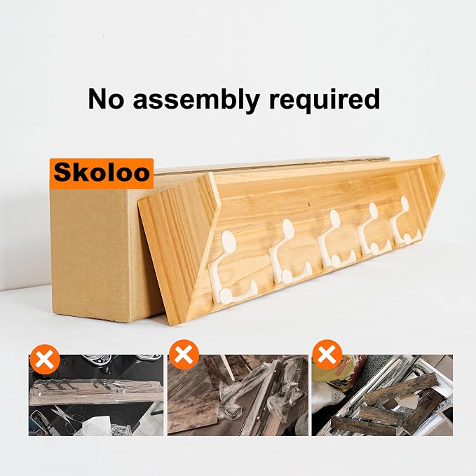 SKOLOO Wall Shelf with Hooks, 24-Inch Coat Rack Wall Mount with Shelf Organizer - Image 5