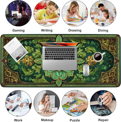 Green Vintage Floral Mouse Pad – Large Extended Desk Mat 35.43 x 15.75 in – - Image 9