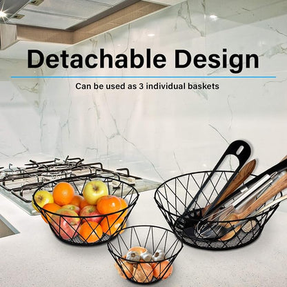 Heavy Duty - 3 Tier Hanging Kitchen Black Fruit Basket - Image 3