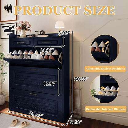 ODUWA Shoe Cabinet with 3 Flip Drawers and 2 Storage Drawers, Shoes Organizer - Image 2