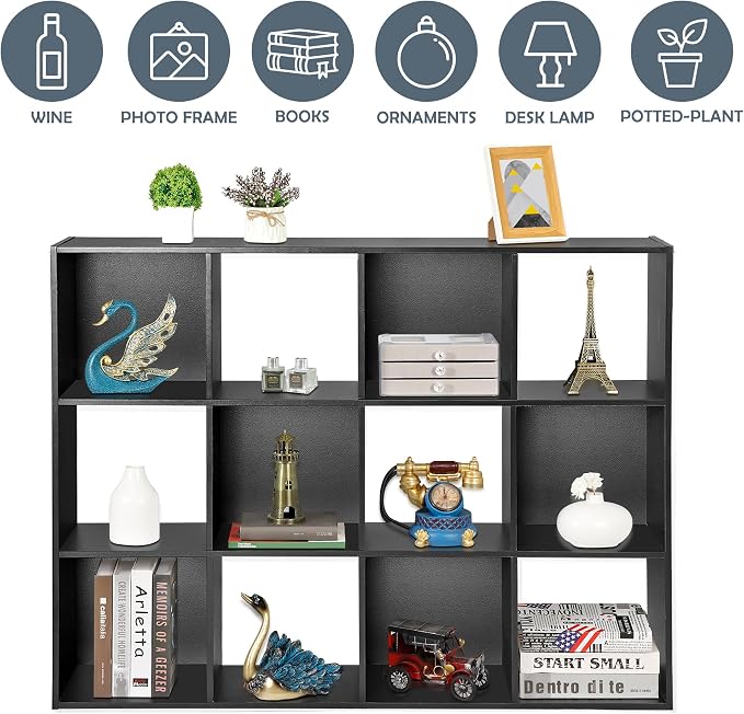 SUPER DEAL 12 Cube Storage Organizer, Open Shelf Bookcase, Wood Cubical Shelves - Image 7