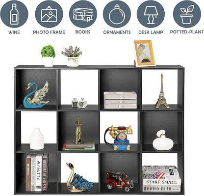 SUPER DEAL 12 Cube Storage Organizer, Open Shelf Bookcase, Wood Cubical Shelves - Image 7