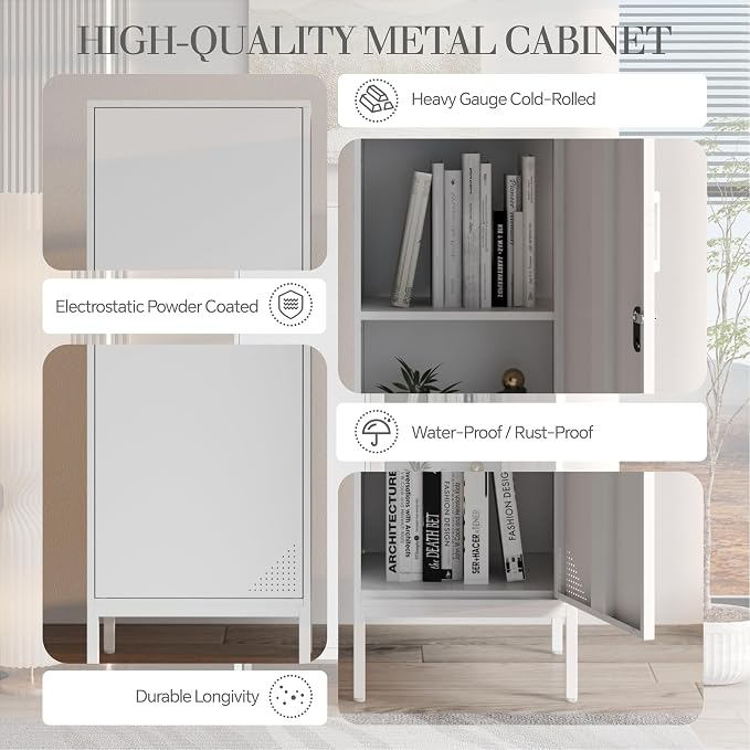 White Metal Locker Cabinet, 59.1" Lockable Storage Locker - Image 4