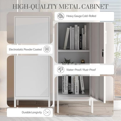 White Metal Locker Cabinet, 59.1" Lockable Storage Locker - Image 4