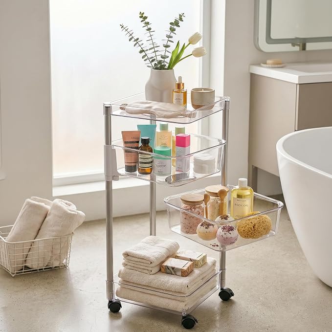 OnDisplay 360° Rotating Clear Storage Trolley – Multi-Tier Rolling Acrylic - Image 4