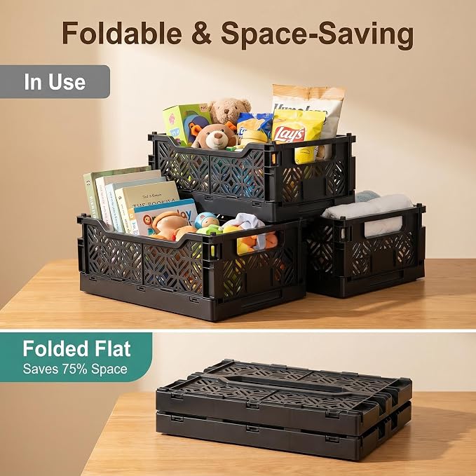 6-Pack Collapsible Plastic Storage Baskets, Stackable Bins - Image 5