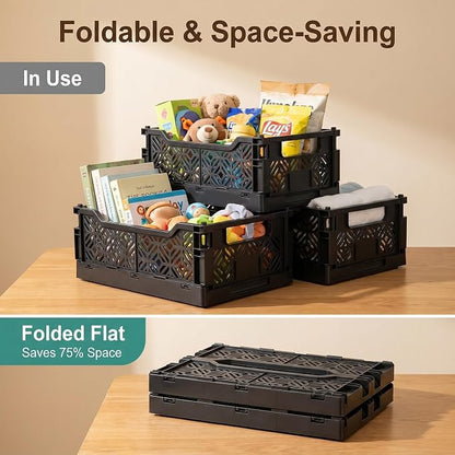 6-Pack Collapsible Plastic Storage Baskets, Stackable Bins - Image 5