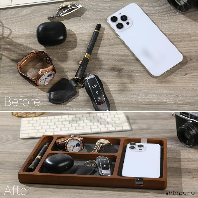 Shinpuru Wooden Valet Tray for Men, Nightstand Organizer - Image 4