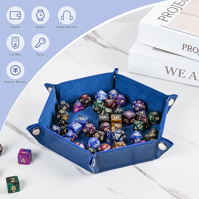 Foldable Hexagonal Dice Tray Desktop Storage Organizer PU Leather & Velvet - Image 4