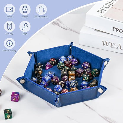 Foldable Hexagonal Dice Tray Desktop Storage Organizer PU Leather & Velvet - Image 4