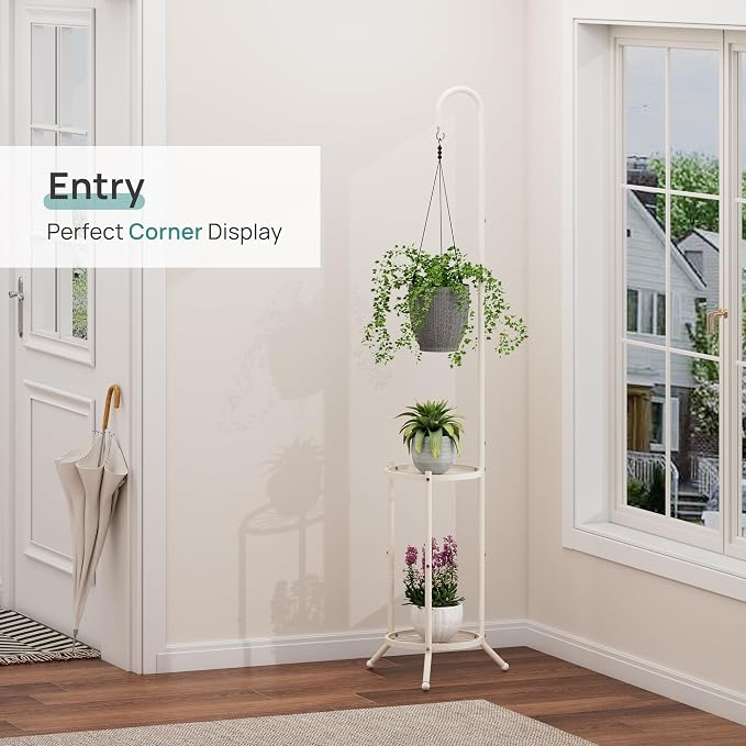 2-Tier Hanging Plant Stand, Heavy Duty Metal Planter Rack - Image 3