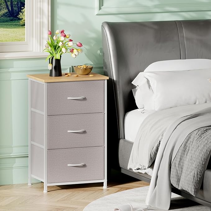 Somdot Small Dresser for Bedroom, 3 Drawer Storage Cabinet, Ash Grey | Tall - Image 2