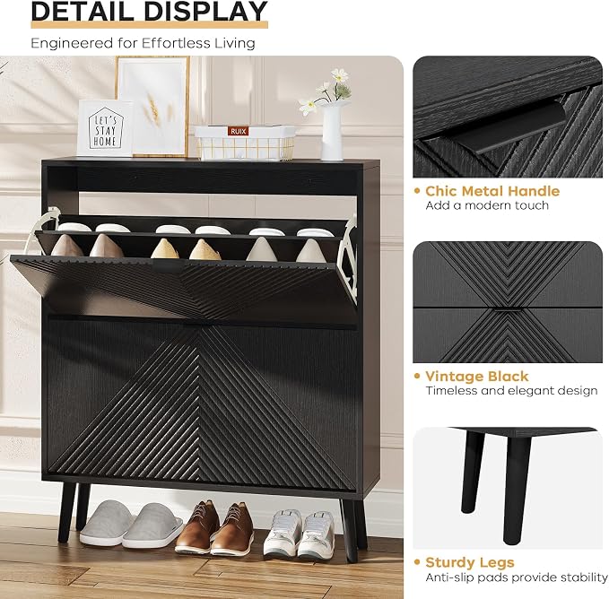 oakvivo Shoe Cabinet Storage, Farmhouse Freestanding Organizer - Image 6