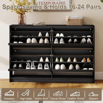 Shoe Cabinet with 4 Flip Drawers, Modern Narrow Shoe Storage Cabinet Organizer - Image 4