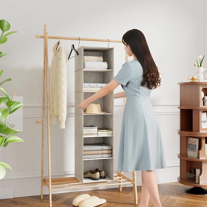 Hanging Closet Organizer, Easy Mount Foldable 6-Shelf Hanging Closet Wardrobe - Image 2