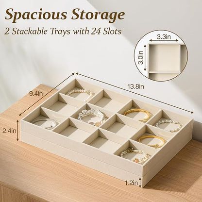 pickpiff Drawer Jewelry Organizer & Display Trays: 2pcs 12grid Velvet Stackable - Image 2