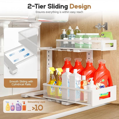 1 Pack-11.4"-16.14"H Under Sink Storage Organizer, Large 2-Tier Elegant Mesh - Image 4