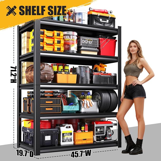 45.7" W Garage Shelving 5T Heavy Duty Storage Shelves, Adjustable Metal - Image 3