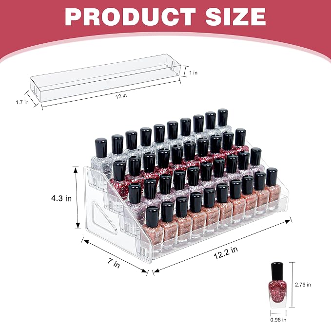 4-Tier Clear Acrylic Nail Polish Storage, Holds 32-64 Bottles, Sunglasses - Image 2