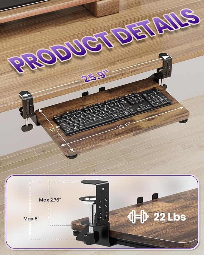 Ergonomic Mouse & Keyboard Tray Under Desk, Pull Out - Image 2