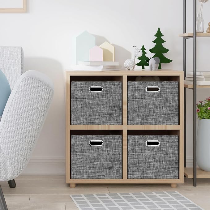 Posprica Closet Storage Bins, 4 Pack Large Closet Shelf Organizers, Linen - Image 7