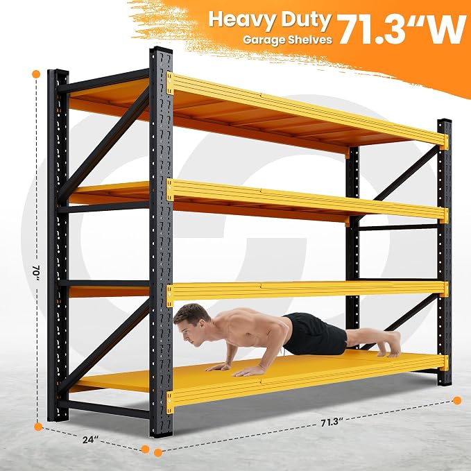 71”W Garage Shelving Units, 5000LBS Metal Shelving Rack, 4 Tier Large Tall - Image 2