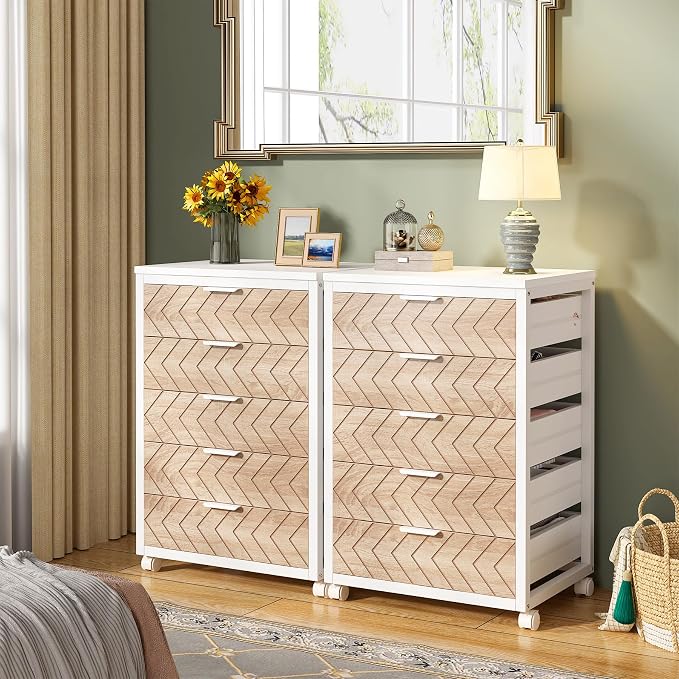 Tribesigns 5-Drawer File Cabinet, Wood Mobile Storage Unit, - Image 4