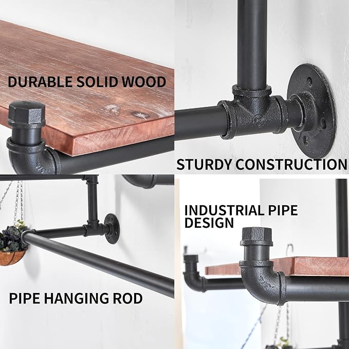 30in Industrial Pipe Clothing Rack, 2-Tier Wall Mounted Clothes Rack, Pipe - Image 6