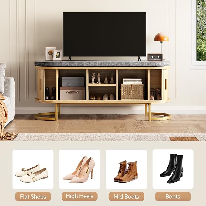 Decofy Shoe Storage Bench with Cushion and Sliding Doors, 47.2 Inch Shoe Bench - Image 7