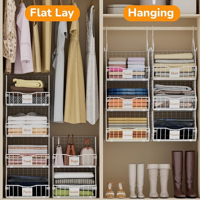 Hanging Closet Organizers and Storage, 3 Tier Closet Shelf Clothes Organizer - Image 4