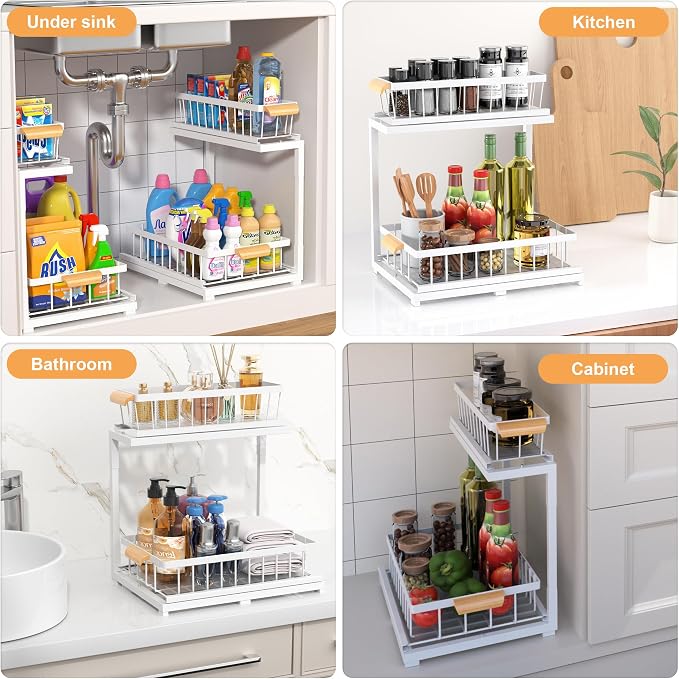 Under Sink Organizer 2 Tier, Pull Out Drawer Slides Under Sink Storage - Image 4