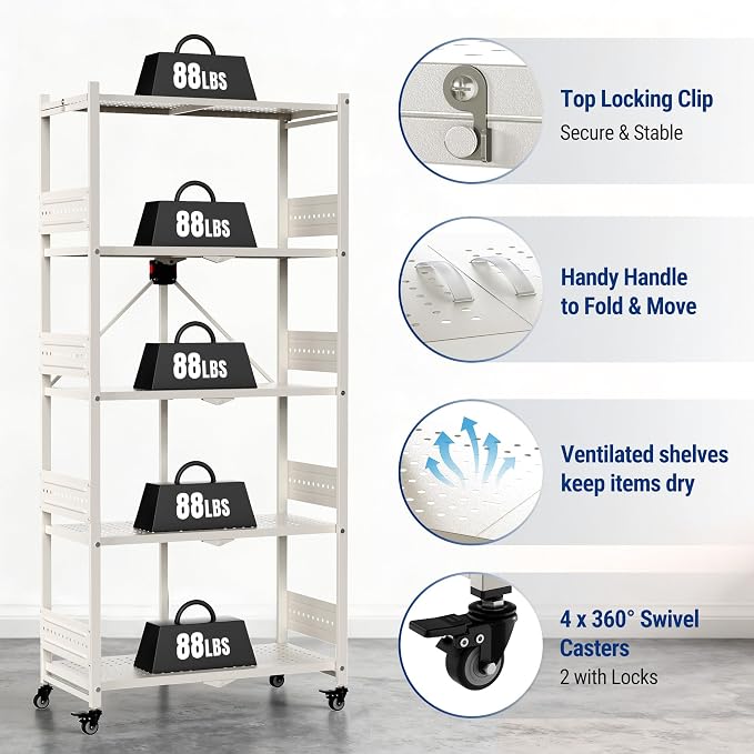 WORKPRO 5-Tier Folding Shelf, No-Assembly Metal Storage Rack - Image 7