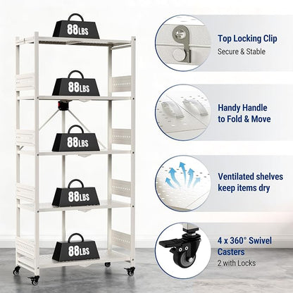 WORKPRO 5-Tier Folding Shelf, No-Assembly Metal Storage Rack - Image 7