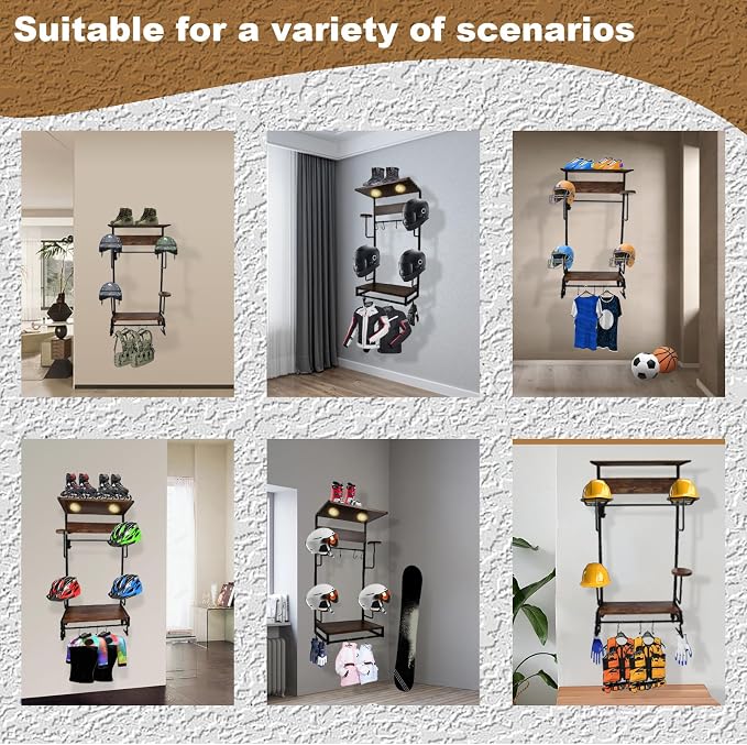 Motorcycle Helmet Holder Wall Mounted Motorcycle Gear Helmet Hook Rack Storage - Image 6