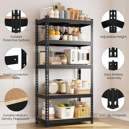 Yaheetech 5-Tier Heavy Duty Storage Shelves 28" W x 12" D x 60" H Black | - Image 6