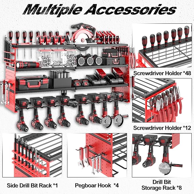 Power Tool Organizer Wall Mount, Cordless Drill Hanger Storage Rack 8 Drill - Image 3