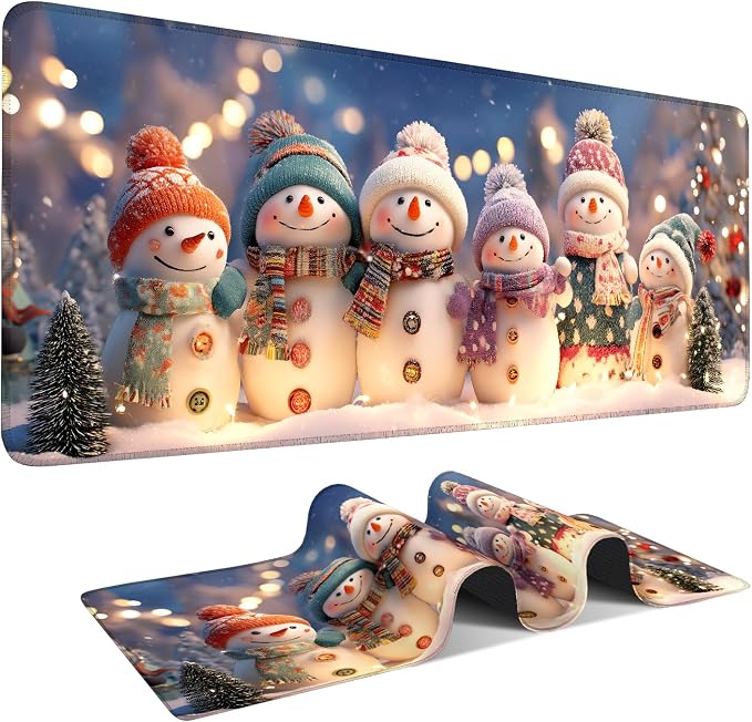 Six Snowmen Gaming Mouse Pad 31.5"x11.8"Desk Mat Anti-Slip Rubber Base & by ANNAQUEEN