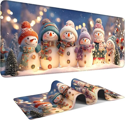 Six Snowmen Gaming Mouse Pad 31.5"x11.8"Desk Mat Anti-Slip Rubber Base & by ANNAQUEEN