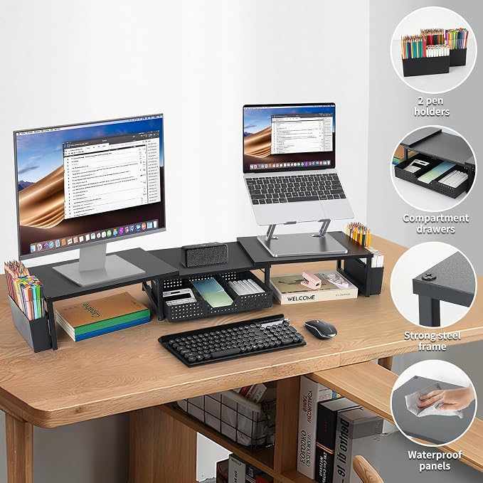 OPNICE Wood Desk Organizers and Accessories, Dual Monitor Stand Riser - Image 4