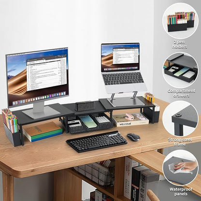 OPNICE Wood Desk Organizers and Accessories, Dual Monitor Stand Riser - Image 4
