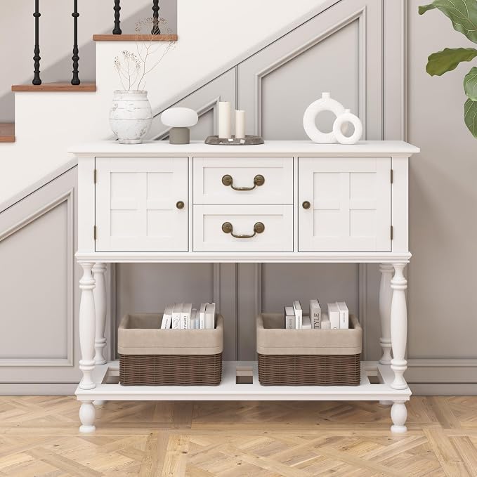 Farmhouse Console Table with Storage, Narrow Entryway Table with 2 Drawers & 2 - Image 3