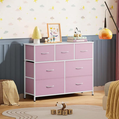 WLIVE Dresser for Bedroom, 7 Drawers, TV Stand, A-Pink | 7 roomy fabric drawers - Image 2