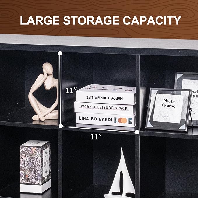 12 Cube Storage Organizer Bookshelf, Industrial Horizontal Bookcase, Accent - Image 4