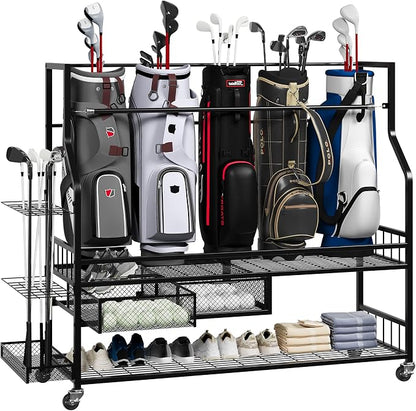 Golf Bag Storage Rack on Wheels, Mobile 5-Bag Organizer by Unknown